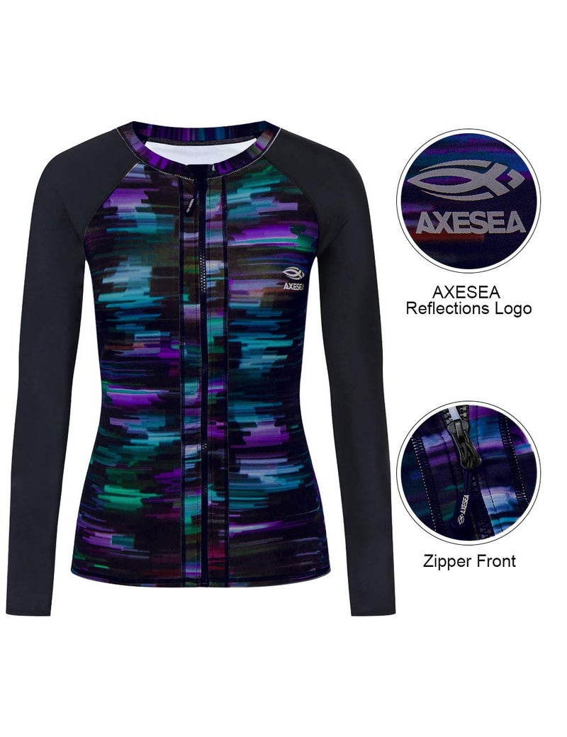 AXESEA أكسيسيا بلوزات سباحة للنساء بأكمام طويلة مع حماية من الشمس UV (US 10 (راجع جدول مقاسات البائع في الصورة)، أورورا) - Image 4